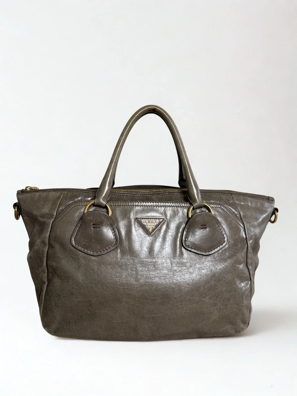 Prada Distressed Leather Bauletto Satchel